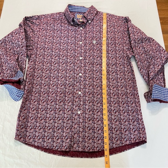 Ariat Men’s Medium Burgundy Paisley Button-Up Shirt • 100% Cotton • Wrinkle-Free - Picture 6 of 13